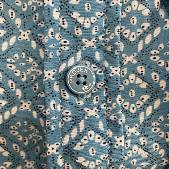 Projek Raw Blue Geometric Shirt Large Stretch Button Up Cruise Summer Streetwear - Picture 8 of 12